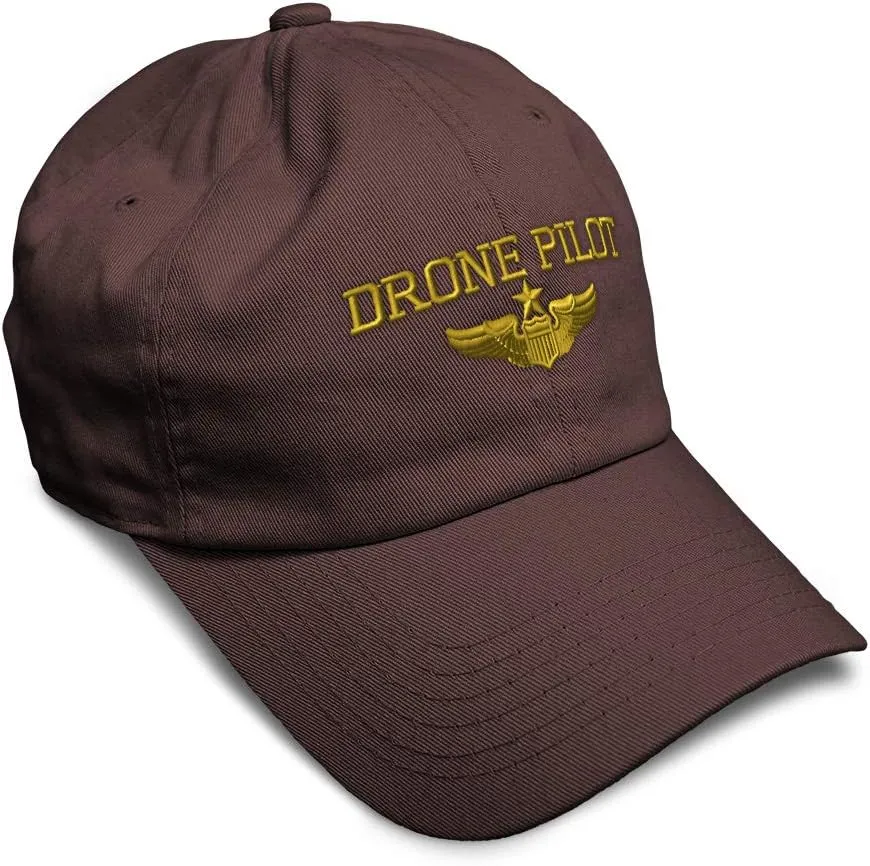 Soft Baseball Cap Drone Pilot Gold Embroidery Insignias UFO Twill Cotton Veteran Dad Hats for Men & Women