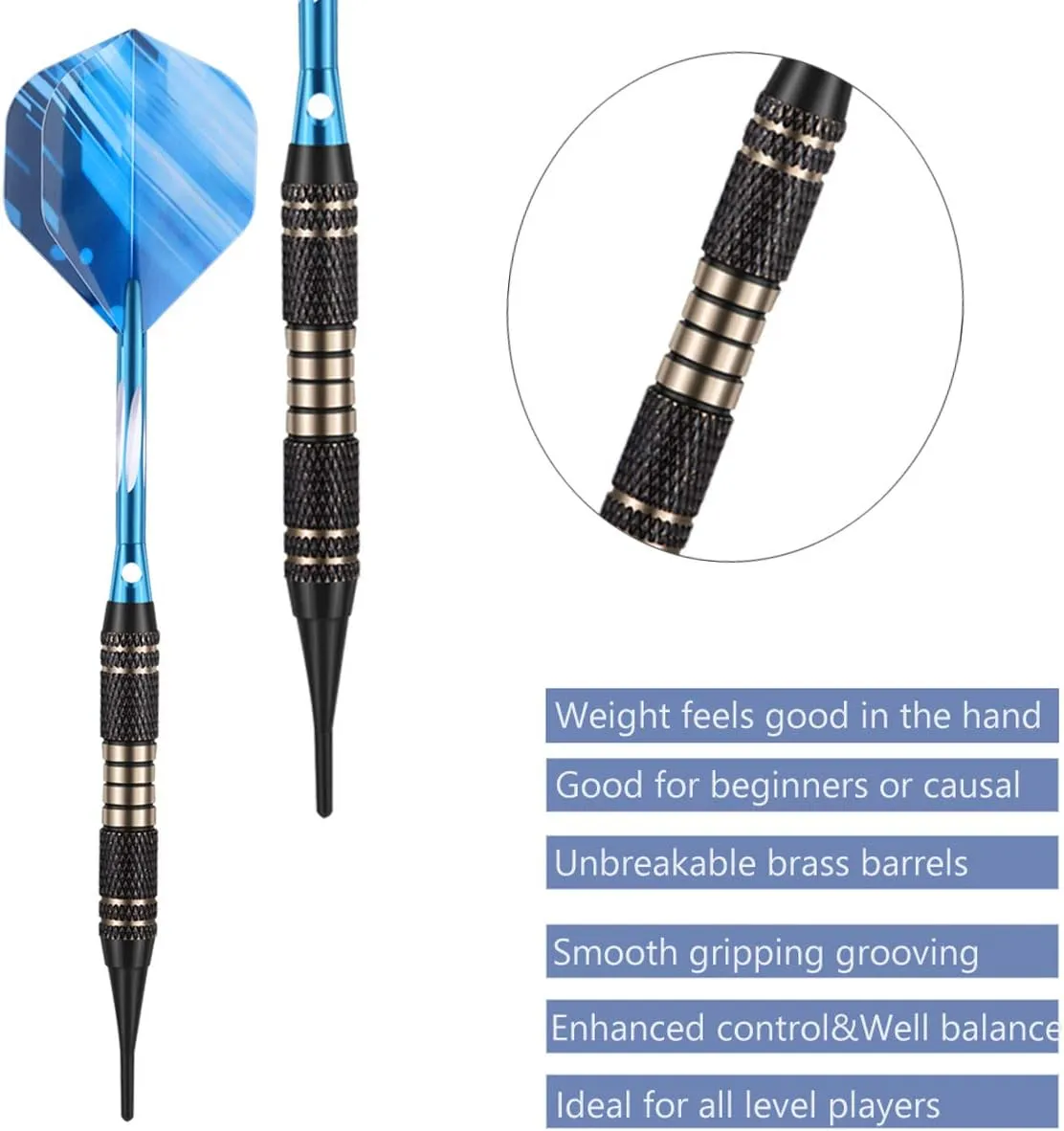 Soft tip Darts Set 18/20 Grams - Professional Darts Plastic Tip with Brass Barrel   Aluminum Shafts   50 Rubber o-Ring   6 Flights  50 Soft Tips for Electronic Dartboard