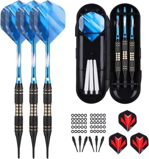 Soft tip Darts Set 18/20 Grams - Professional Darts Plastic Tip with Brass Barrel   Aluminum Shafts   50 Rubber o-Ring   6 Flights  50 Soft Tips for Electronic Dartboard