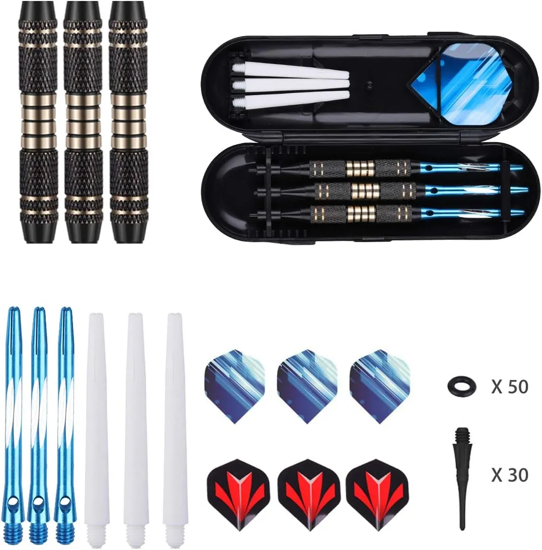 Soft tip Darts Set 18/20 Grams - Professional Darts Plastic Tip with Brass Barrel   Aluminum Shafts   50 Rubber o-Ring   6 Flights  50 Soft Tips for Electronic Dartboard