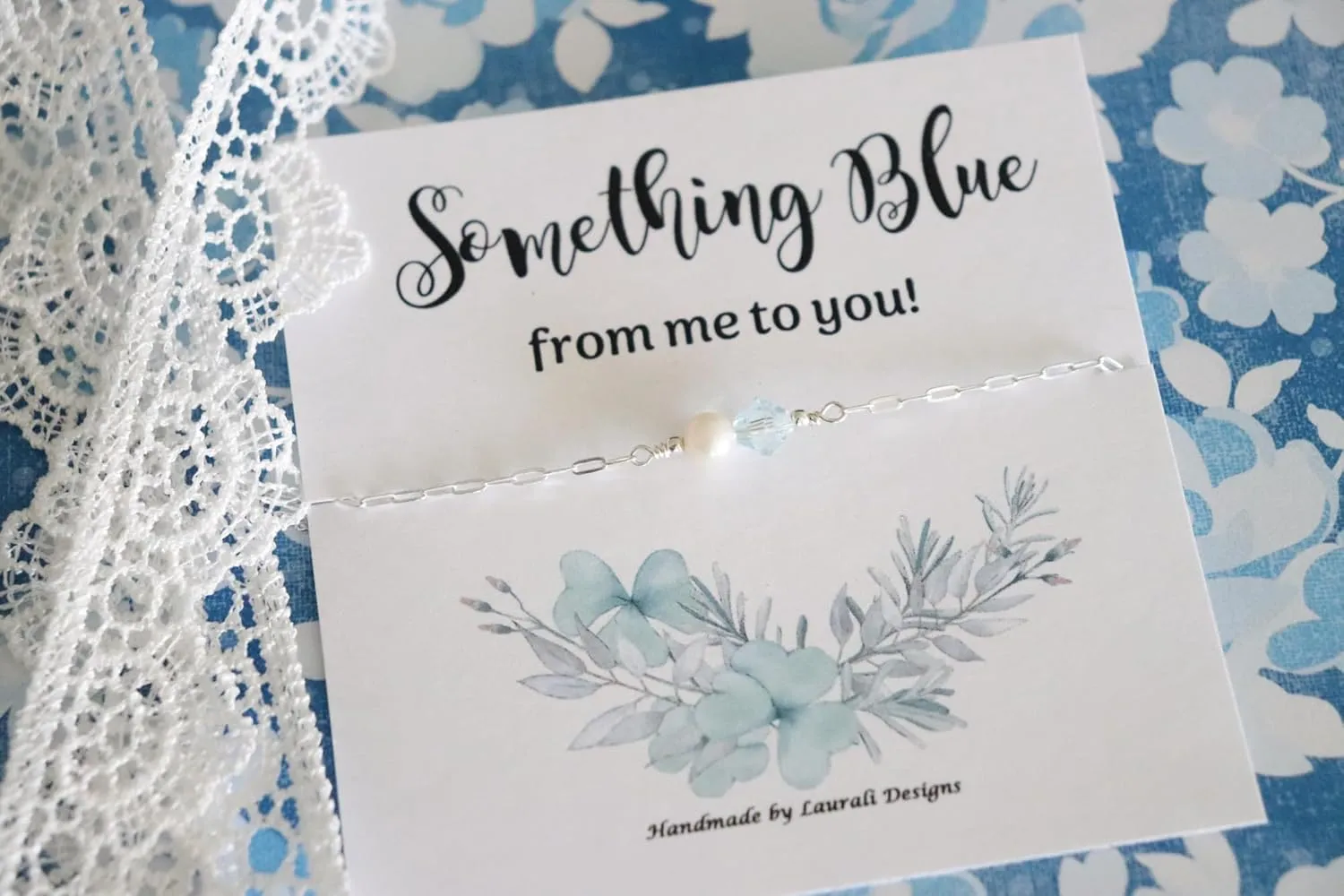Something Blue Bride Gift Anklet Wedding, Sterling Silver and Light Pastal Blue Crystal Pearl and Pearl (Adjustable Average Size 9" to 10")