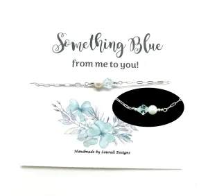 Something Blue Bride Gift Anklet Wedding, Sterling Silver and Light Pastal Blue Crystal Pearl and Pearl (Adjustable Average Size 9" to 10")