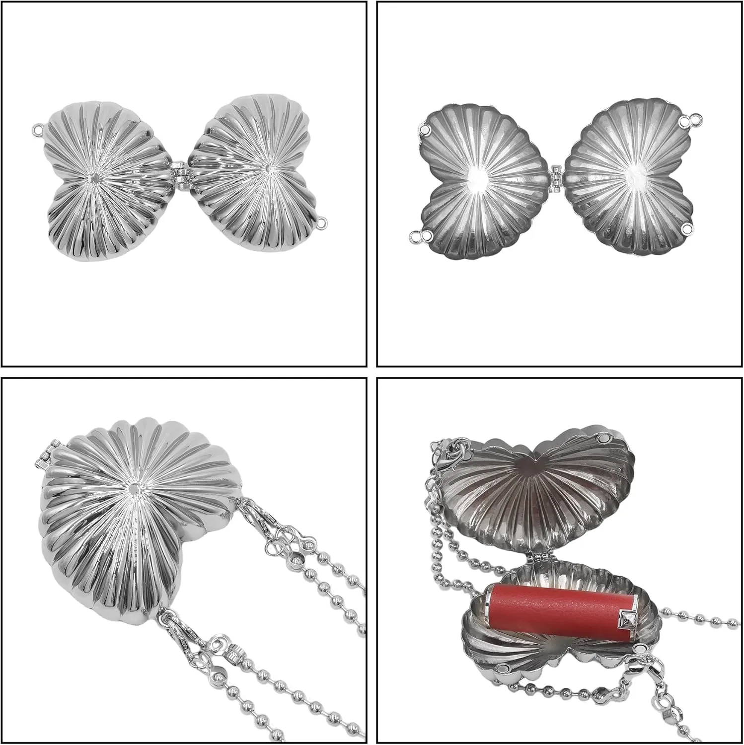 Suillty Women Girls Metal Shell Mini Lipstick Shoulder Bags Fashion Pearl Chain Crossbody Bag Purse Handbags