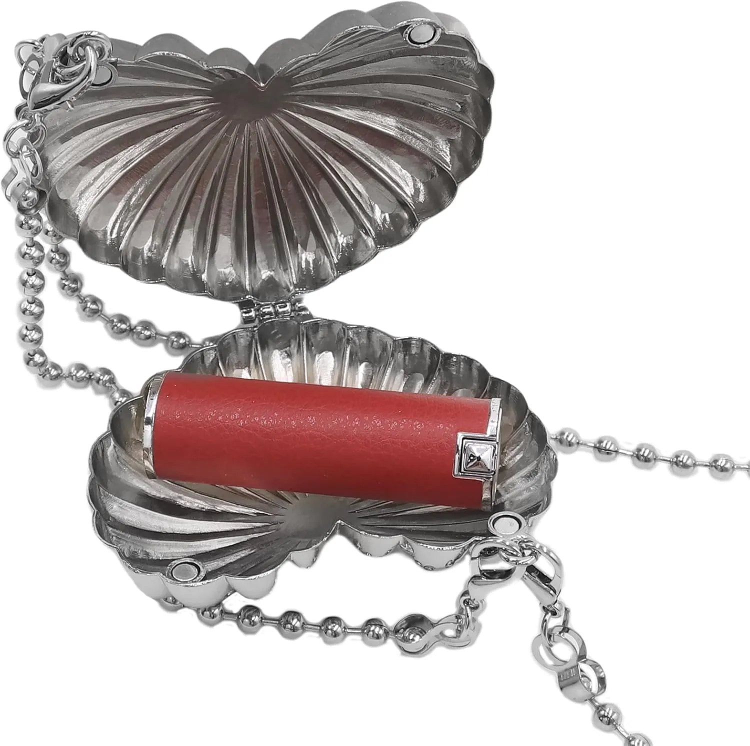 Suillty Women Girls Metal Shell Mini Lipstick Shoulder Bags Fashion Pearl Chain Crossbody Bag Purse Handbags