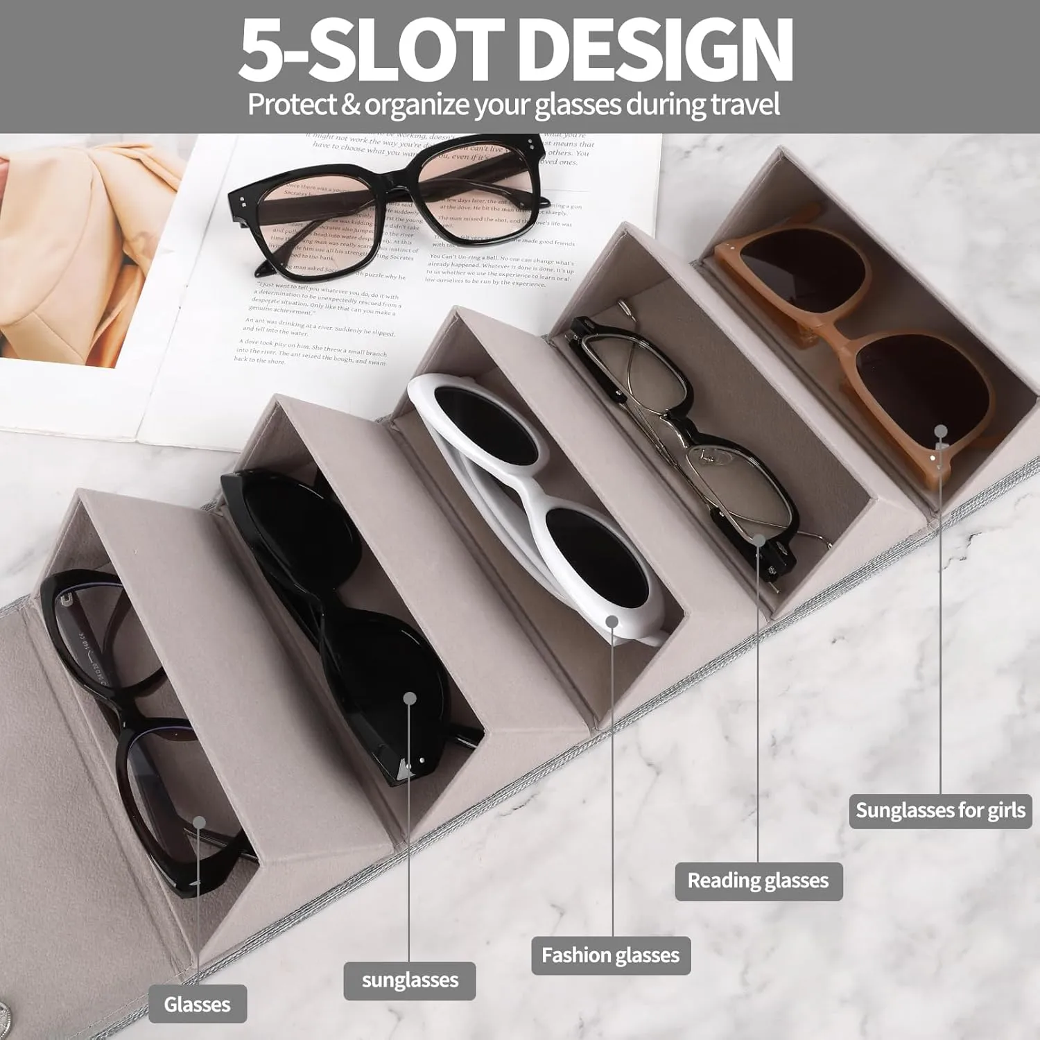 Sunglasses Organizer, Portable Eyeglasses Holder Glasses Storage Box for Women Men, Folding Case Hard Shell, Gradient Design