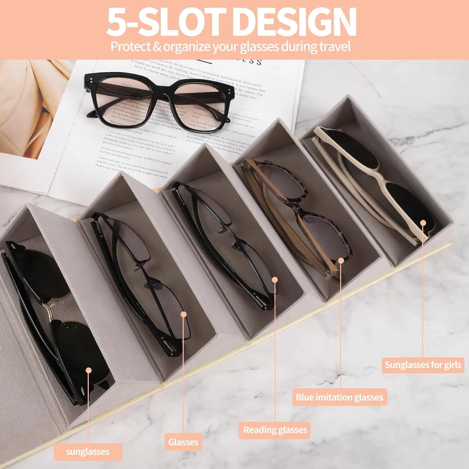 Sunglasses Organizer, Portable Eyeglasses Holder Glasses Storage Box for Women Men, Folding Case Hard Shell, Gradient Design