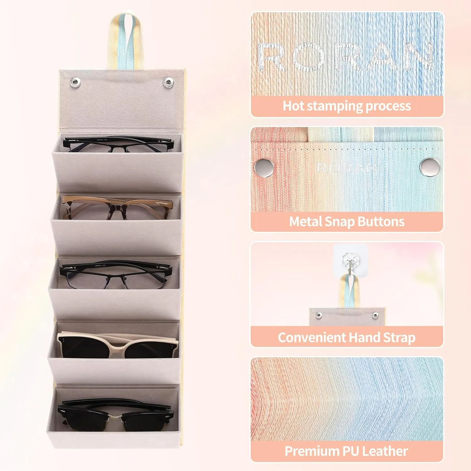 Sunglasses Organizer, Portable Eyeglasses Holder Glasses Storage Box for Women Men, Folding Case Hard Shell, Gradient Design