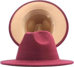 Unisex Two Colors Fedora Hats for Men Women Vintage Wide Brim Church Panama Jazz Cap for Party Wedding