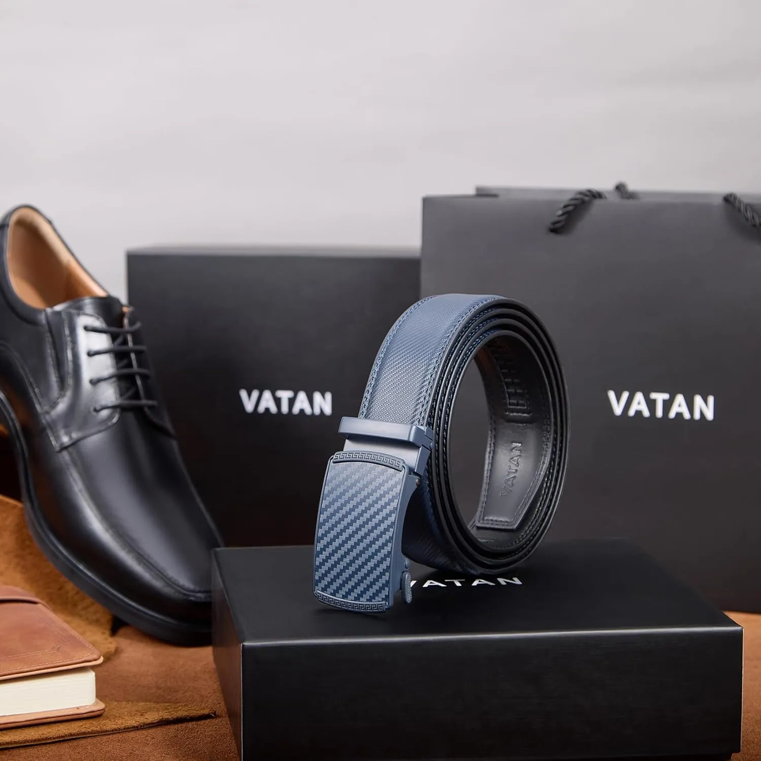 VATAN Men's Belt Leather Ratchet Belt for Men Dress Casual Every Day with Adjustable Buckle, Trim to Fit