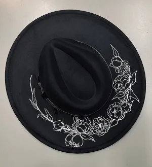 Vegan Felt Hat - XL Brim - Peonies
