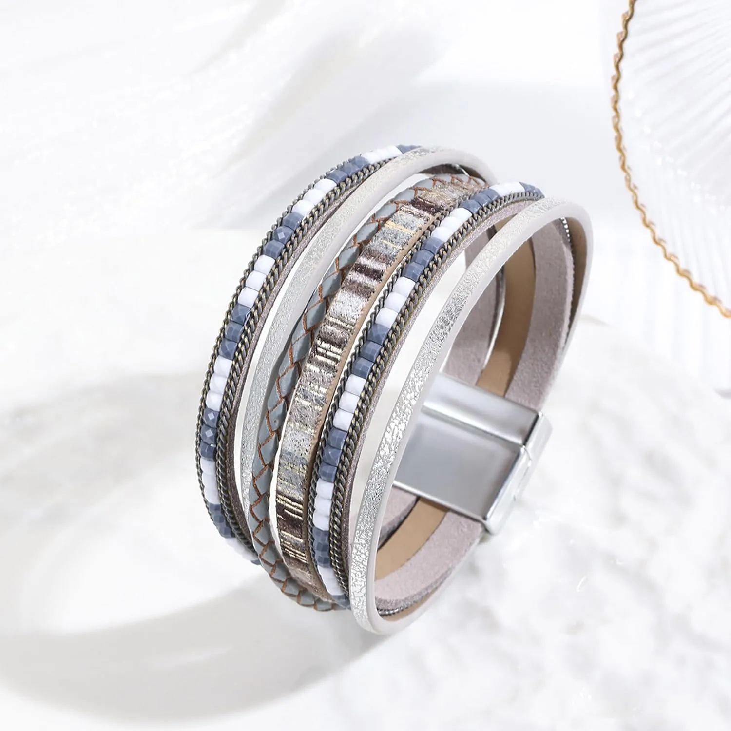 VIBILIA Boho Leather Wrap Bracelets for Women Multi-Layer Bracelets with Strong Clasp Jewelry for Women