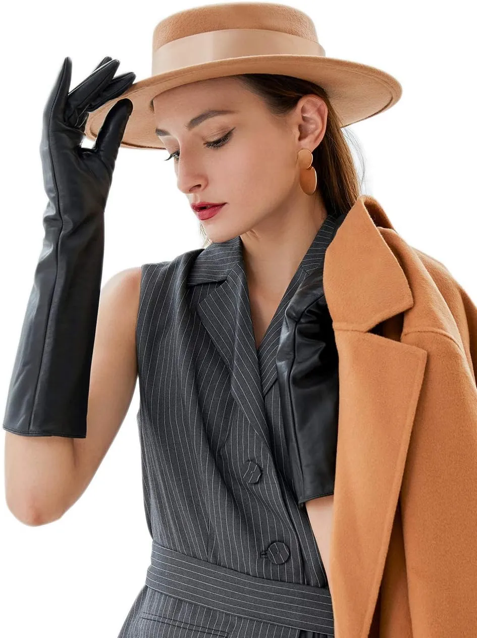 VIKIDEER Elegant Winter Black Long Leather Gloves for Women Full Touchscreen Womens Ladies Warm Lined Genuine Leather Gloves