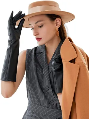 VIKIDEER Elegant Winter Black Long Leather Gloves for Women Full Touchscreen Womens Ladies Warm Lined Genuine Leather Gloves