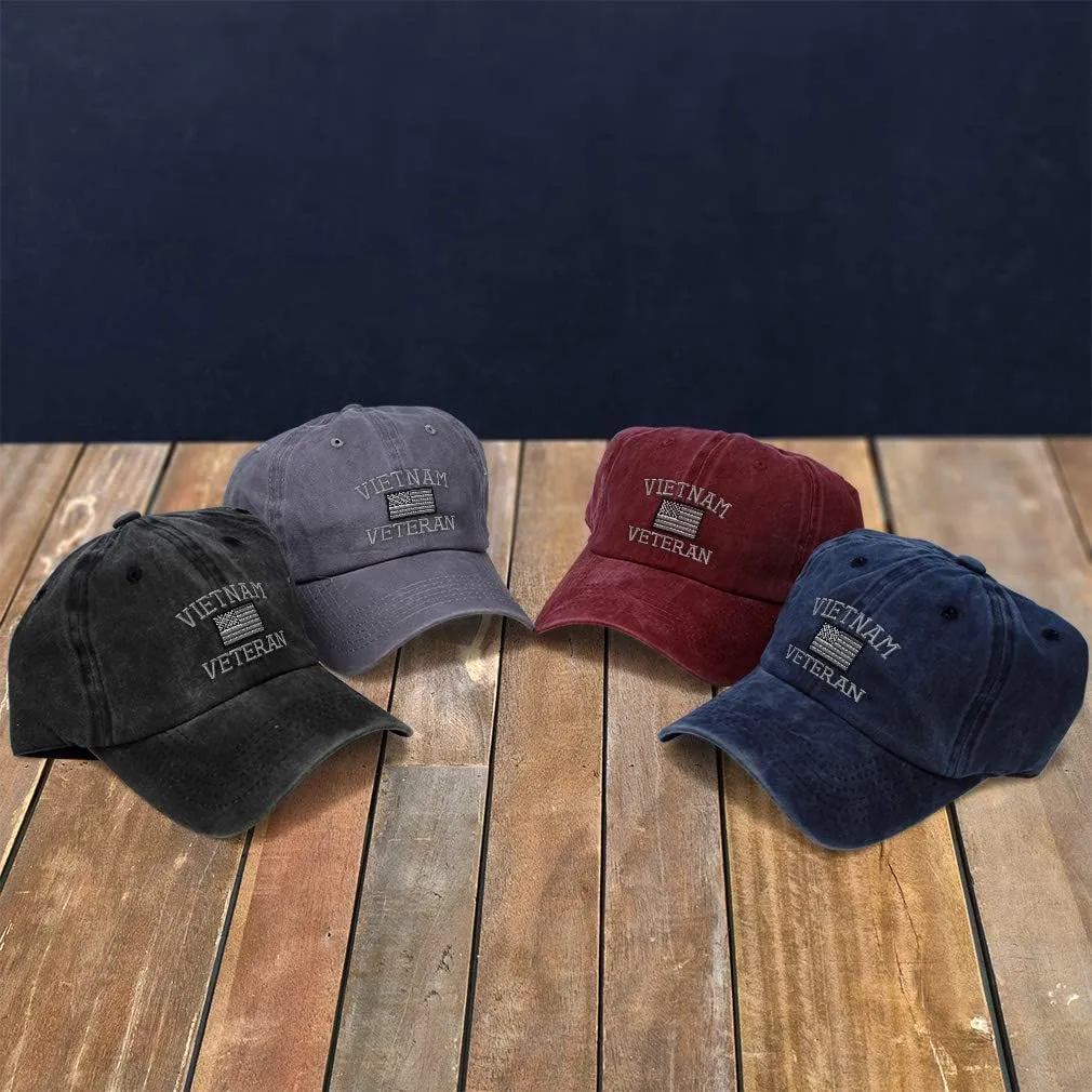 Vintage Washed Hat Vietnam Veteran F Embroidery Cotton Dad for Men & Women