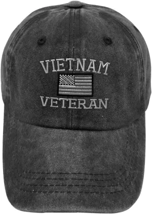 Vintage Washed Hat Vietnam Veteran F Embroidery Cotton Dad for Men & Women