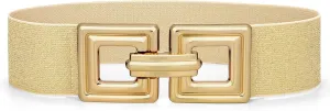 WHIPPY Women Wide Elastic Waist Belt Fashion Hollow Out Square Gold Buckle Stretchy Belt Waistband for Ladies