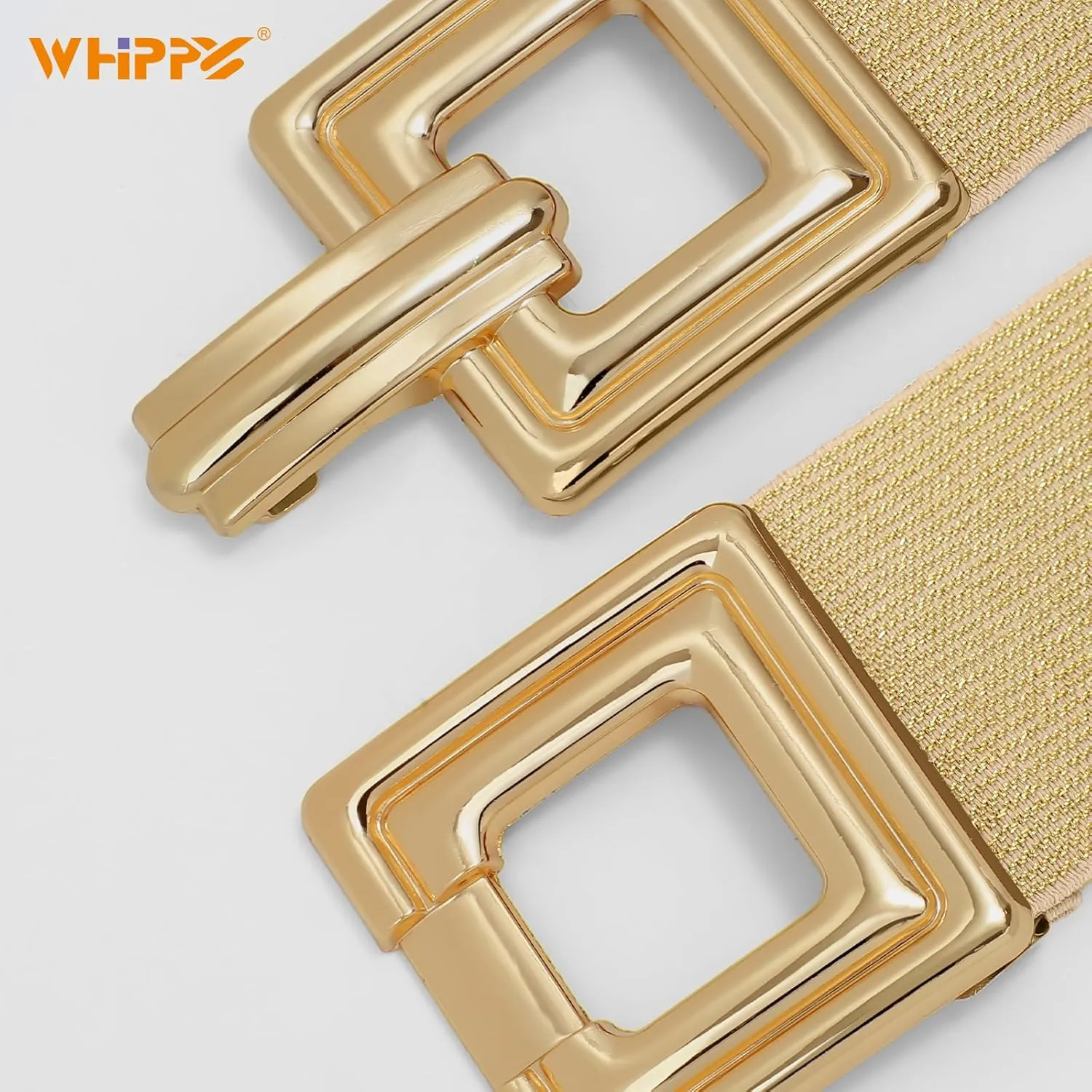 WHIPPY Women Wide Elastic Waist Belt Fashion Hollow Out Square Gold Buckle Stretchy Belt Waistband for Ladies