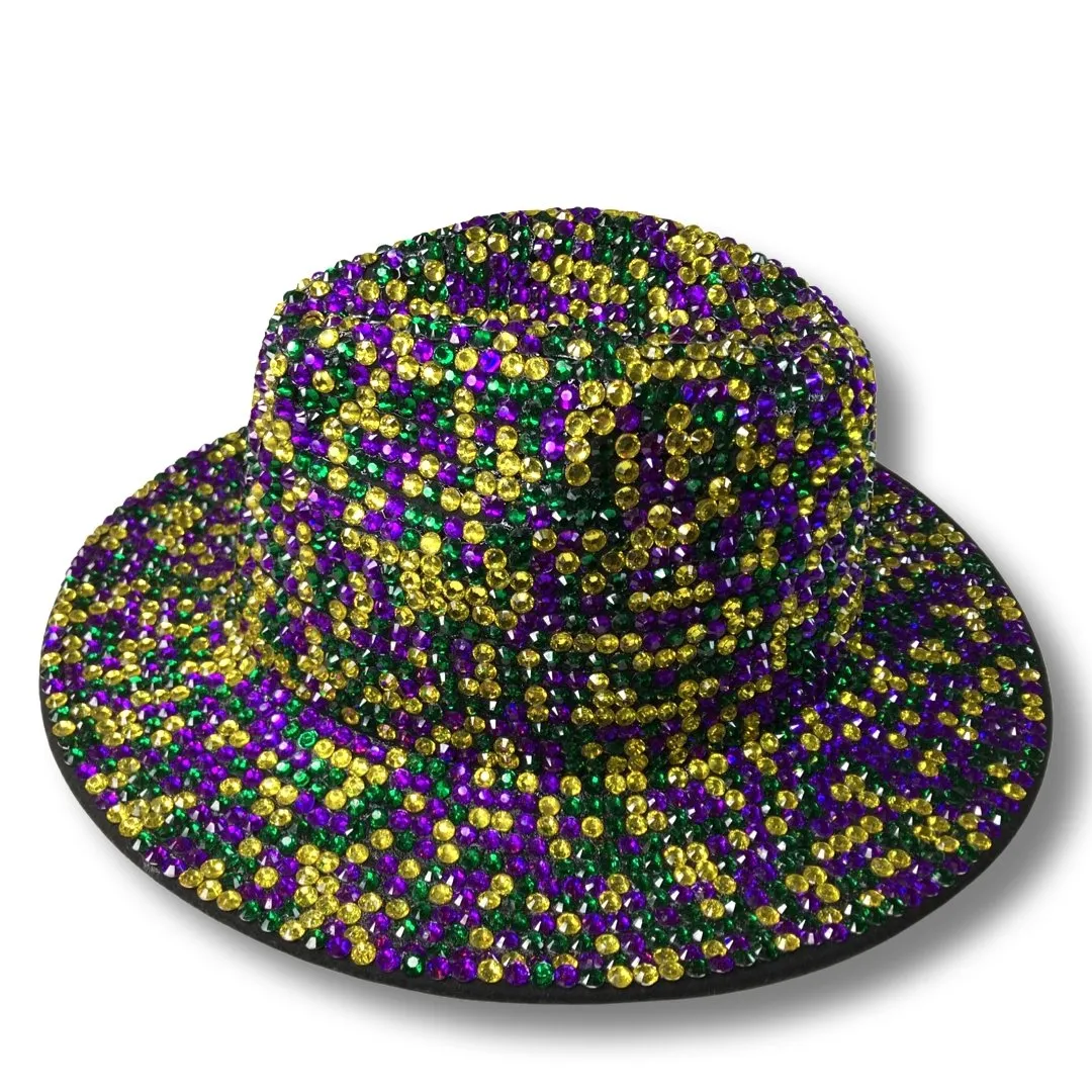 Wide Brim Fedora Hat - Mardi Gras