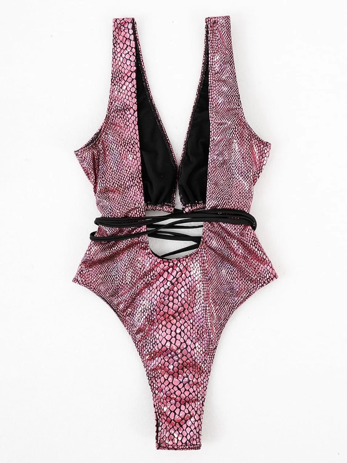 Womens Rave Wear One Piece Bodysuit Snakeskin Print Sexy Leg Rings Swimsuit for Festival Dance Rave Clothing