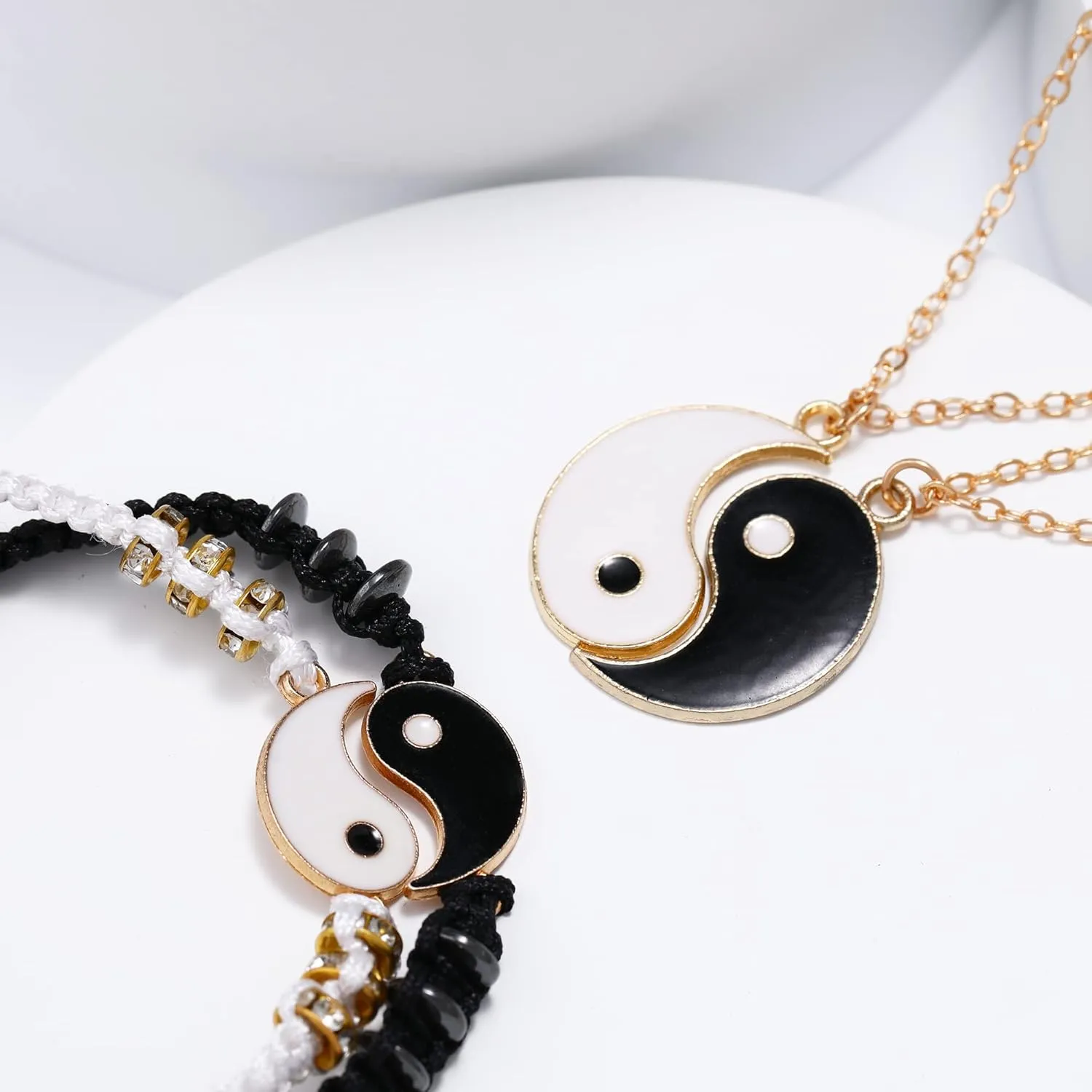 Yin Yang Couples Cat Necklace for 2, Men Stainless Steel Chain Friendship Matching Dog Necklaces for Women Trendy, Pet Cat Dog Lovers Valentines Day Gifts