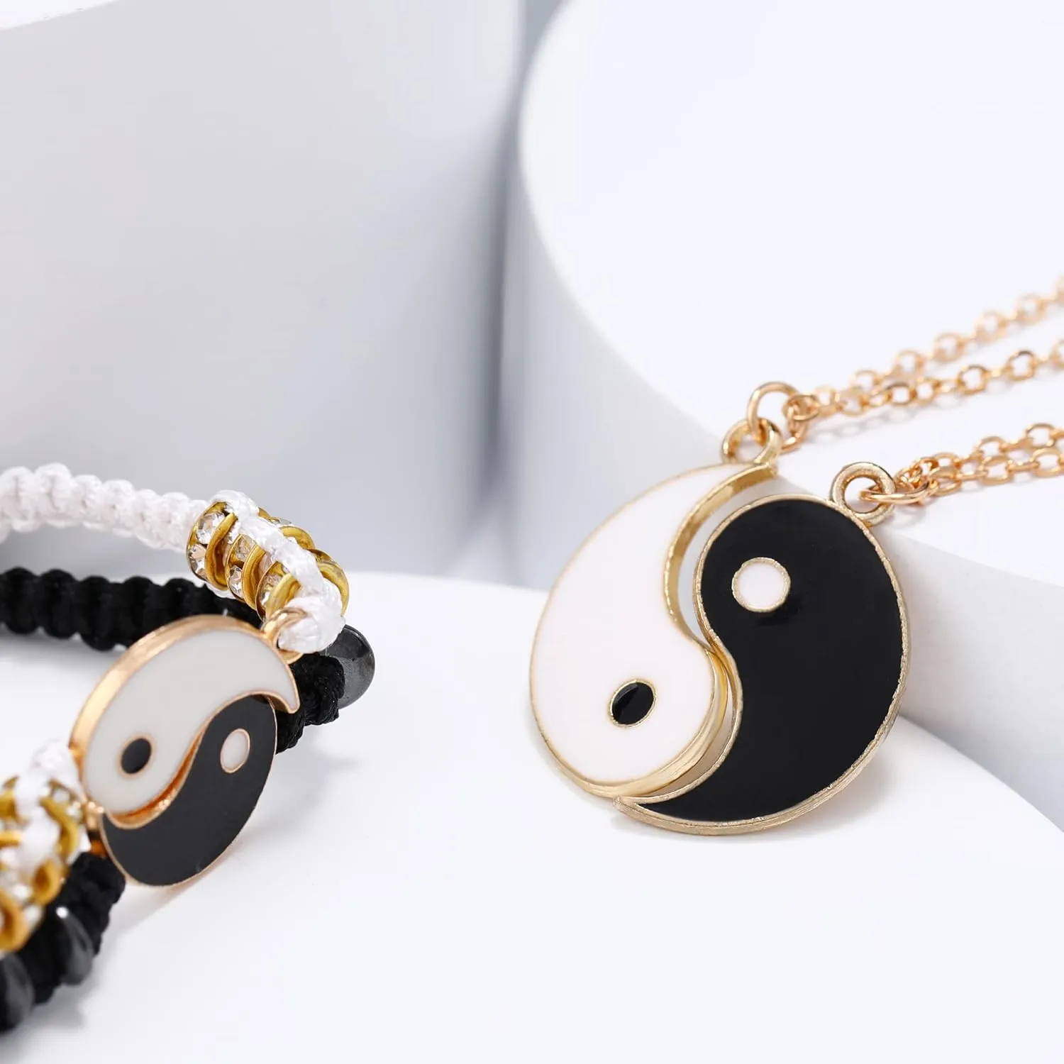 Yin Yang Couples Cat Necklace for 2, Men Stainless Steel Chain Friendship Matching Dog Necklaces for Women Trendy, Pet Cat Dog Lovers Valentines Day Gifts